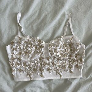 White gold floral corset crop top size medium / small